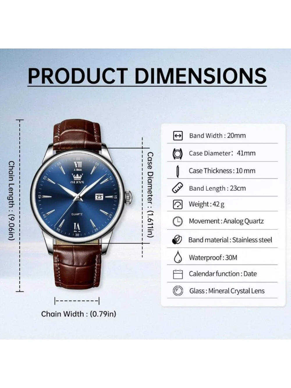 Classic Men's Leather Watch - Large Dial, Easy Read, Waterproof Quartz Timepiece